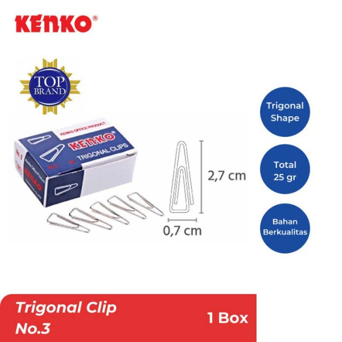 

Trigonal Clip No 3 Kenko / Paper Clip Penjepit Kertas Klip Segitiga No.3 Sedang 1 pak isi 60pcs