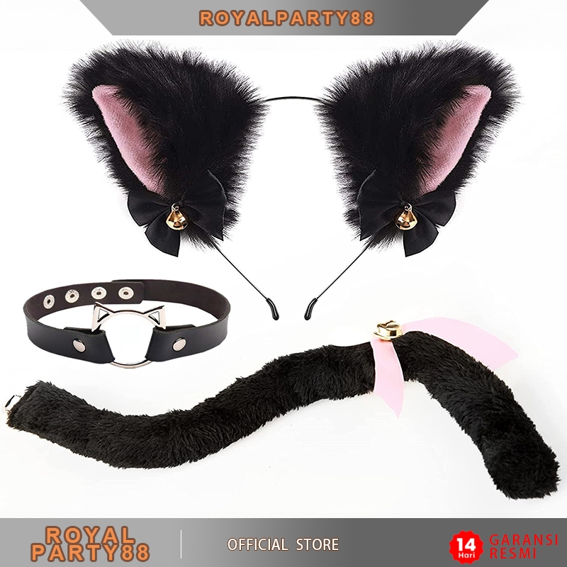 Bando Set Accessories Cosplay Fashion Kawaii Cat Ears Bell Lengkap Kalung & Ekor Kucing Cosplay Anim