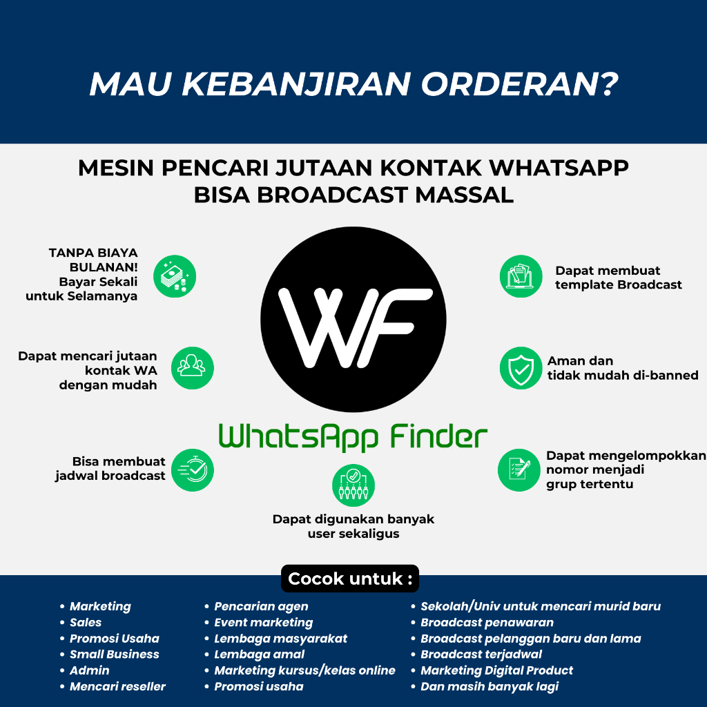 WAFINDER BROADCAST CARI NO WA HP MULTI ADMIN MULTI USER WA BULK