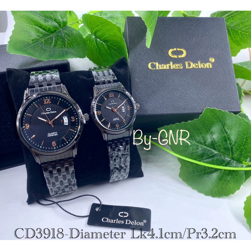 JAM TANGAN COUPLE CHARLES DELON RANTAI BLACK TANGGAL ORIGINAL