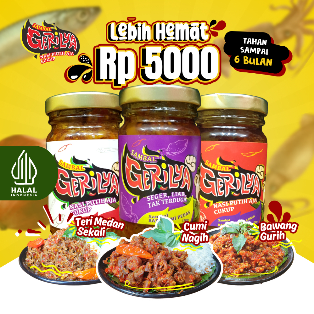 

GERILYA - Paket "TerCuBa" (Sambal Teri Medan Sekali, Sambal Cumi Nagih, Sambal Bawang Gurih)