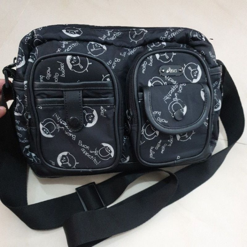Tas Preloved Sling Cambag Asics Original Nilon mix Kulit Good Condition
