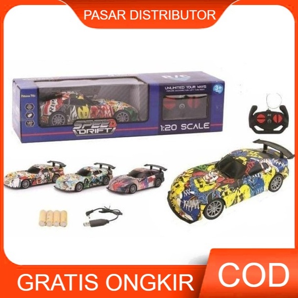 Terlaris Mobil Remote Control WarnaWarni Mobil RC Speed Drift 4 Function RC Car gas