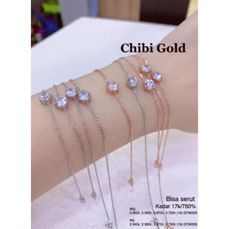 gelang tangan serut soliter gelang tangan emas 750 kadar 17k G756635 chibi gold