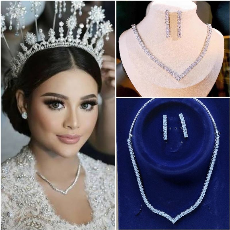 Aurel Necklace - Set Anting Kalung Zircon Pesta Wedding Premium