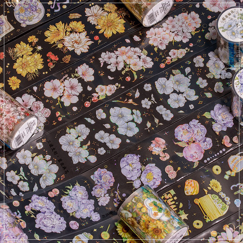 

(7C) Washi tape selotip transparan hologram bunga cantik unique unik 55 mm