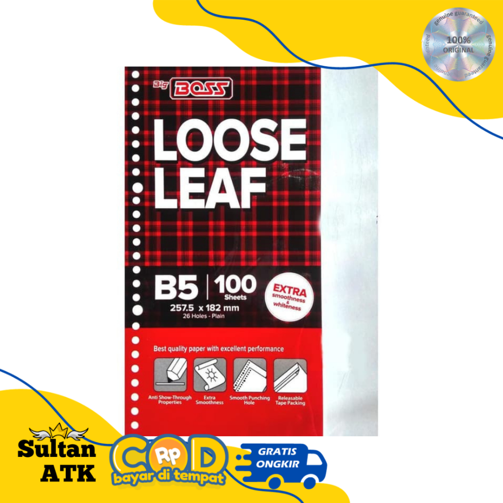 

ISI KERTAS BINDER B5 GARIS / LOOSE LEAF BIG BOSS B5 26 HOLES ( 100 SHEETS )