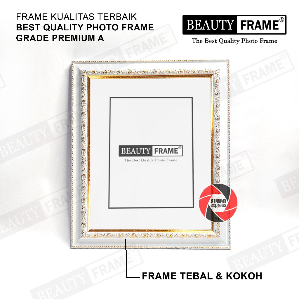 Beauty Frame 10R Motif Ukir Putih Emas Pigura Bingkai Foto | Best Qaulity Photo Frame White Gold