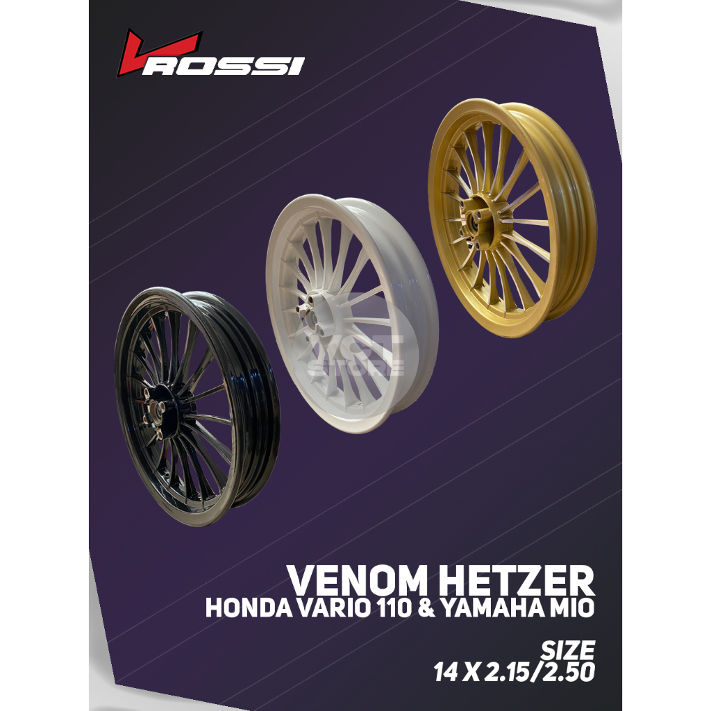 VRossi Velg Racing PALANG 18 VENOM HETZER Honda Vario 110 & Yamaha Mio (Ukuran 14x215/250) | Black, 