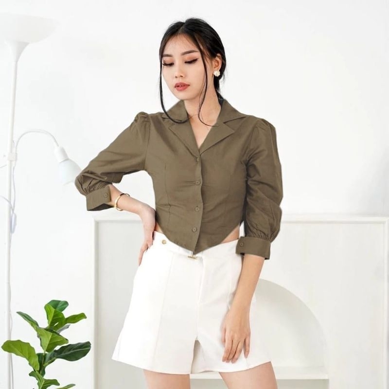 YOSITA SHIRT CROP/ KEMEJA CROP WANITA / KEMEJA KERJA WANITA/ ATASAN WANITA