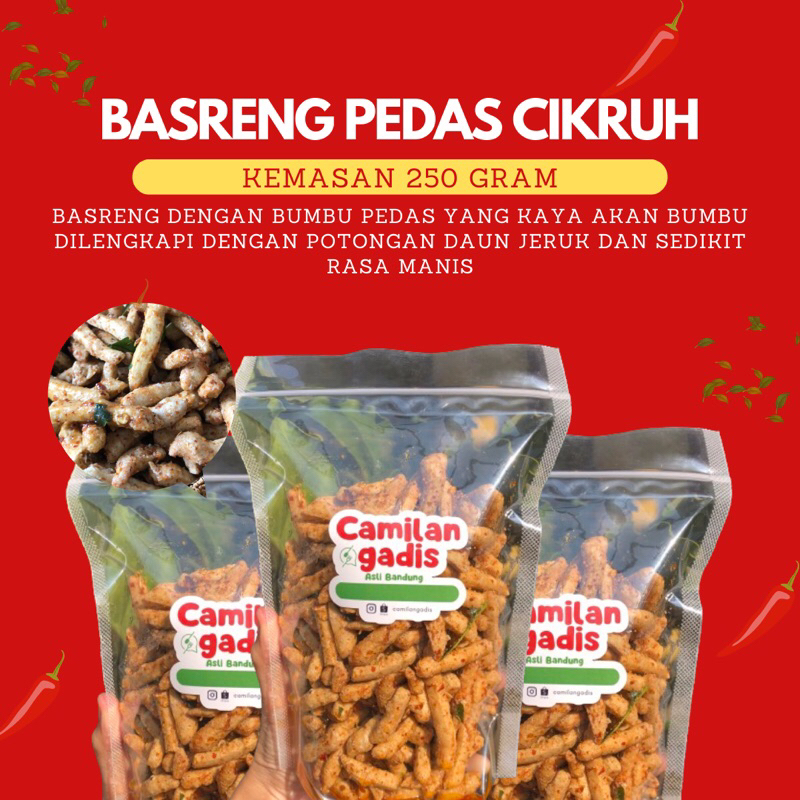 

[CAMILAN GADIS] 250 gr Basreng Pedas Bumbu Cikruh Daun Jeruk Khas Bandung Termurah Terenak Renyah Gurih Oleh Oleh Khas Bandung