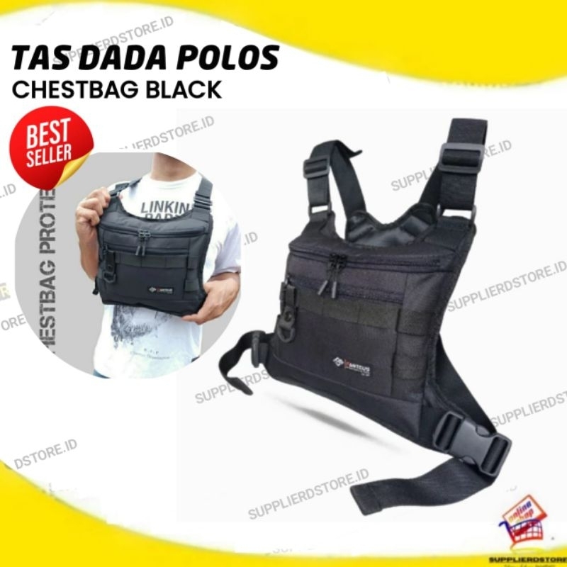 Tas Dada Pria Polos Selempang Pelindung Terbaik Original Premium ChestBag Black