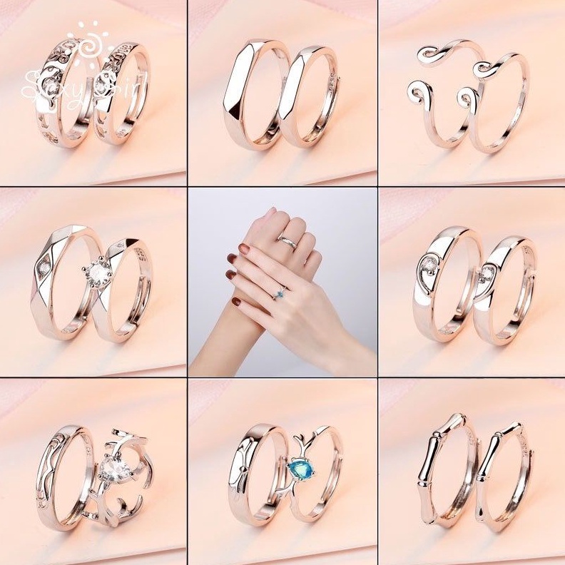 Terbaik COD SEPASANG CINCIN Silver 925 FREE Box Cincin 1 PASANG Cincin couple CINCIN