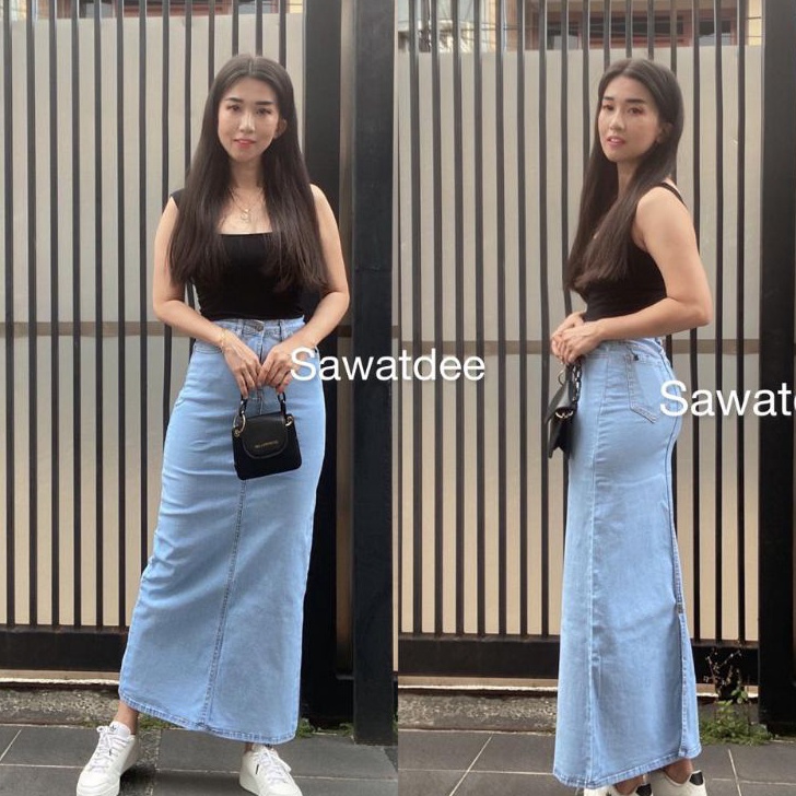 Terkini Bisa cod Rok jeans hh waist panjang  Rok jeans kekinian  Rok span panjang