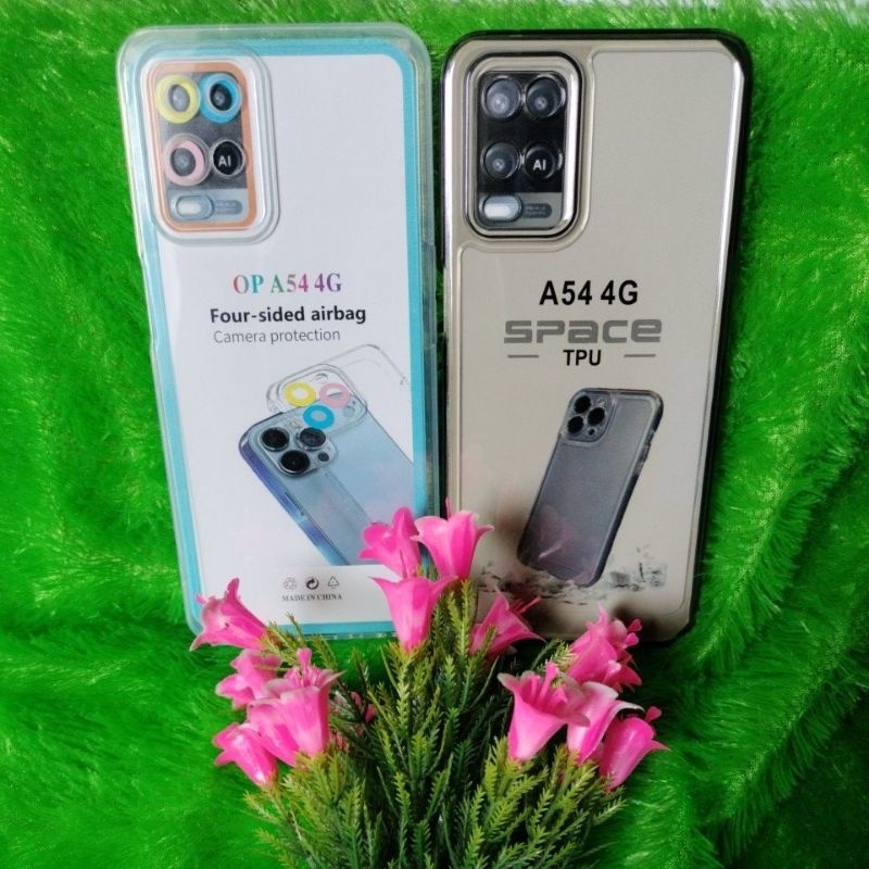Softcase Casing  Oppo A54/A54S Silikon Spase Clear Hitam  Bening Transparan Pelindung+Protect Camera