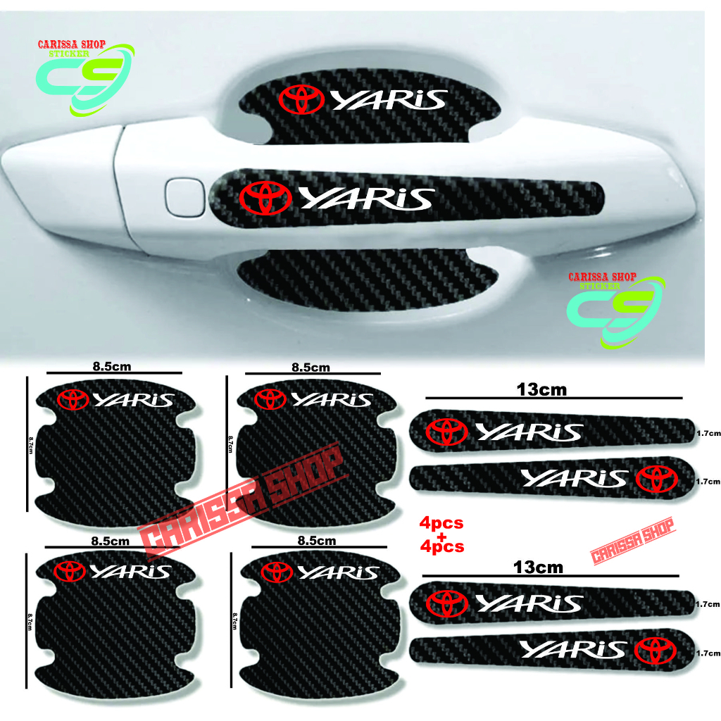 Stiker pengaman handle yaris stiker karbon 3d pelindung handle gagang pintu mobil toyota yaris 8pcs