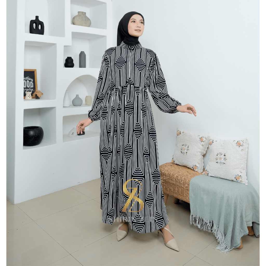 ShirinZein - Gamis Dress Linna Hitam Busui Friendly Motif Terbaru Kondangan Mewah Muslim Wanita Kekinian-3