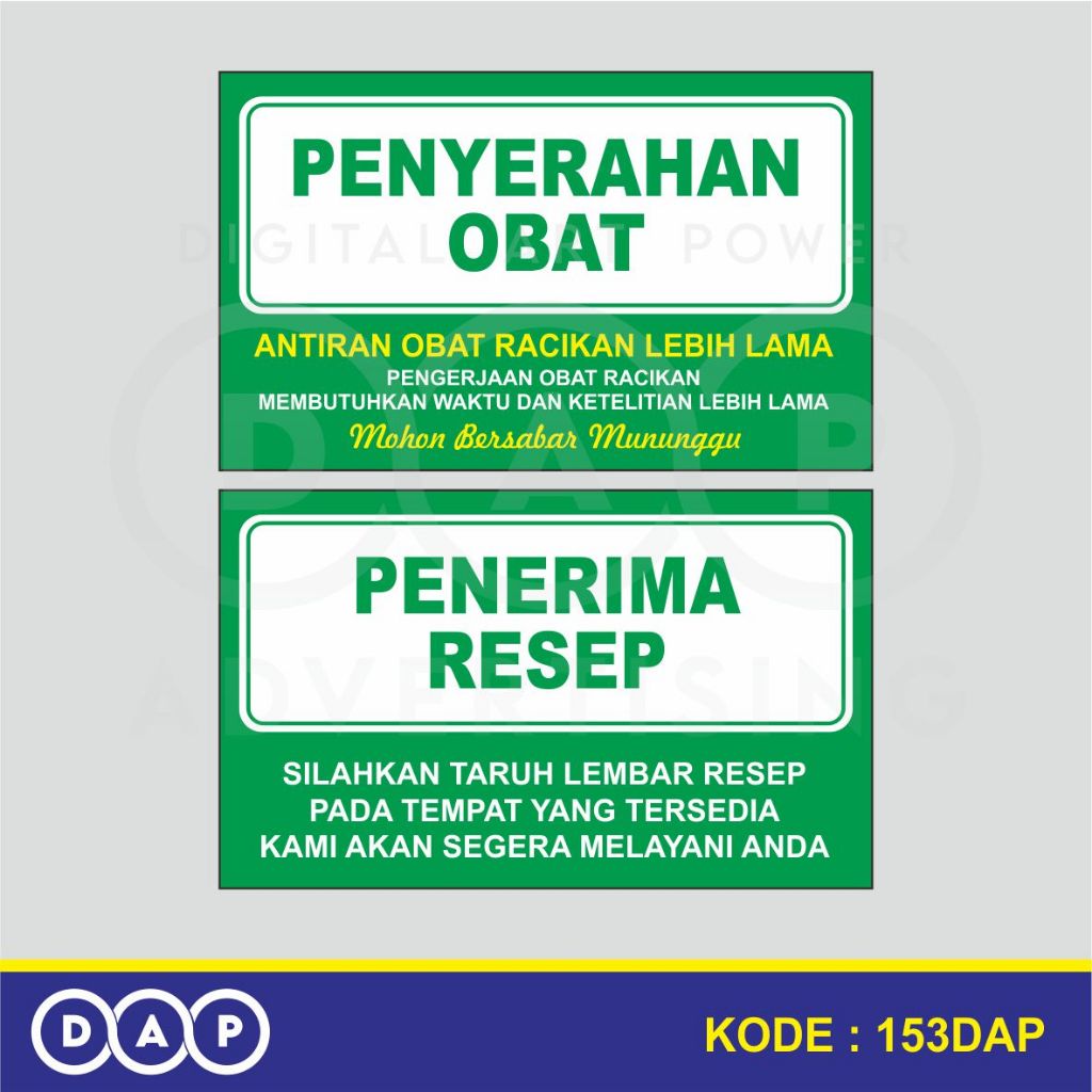 

153 - STIKER PENYERAHAN RESEP DAN PENERIMAAN OBAT - 20 X 15 CM - VYNIL - TERBAIK