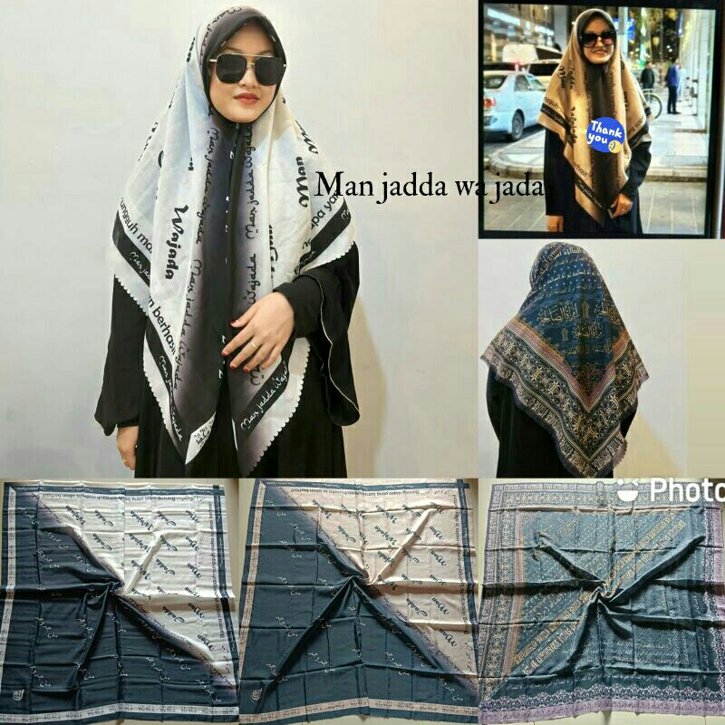 (Terbaru)Hijab jilbab arab pegon MAN JADDA WAJADA segi empat motif /hijab man ana santri indonesia y