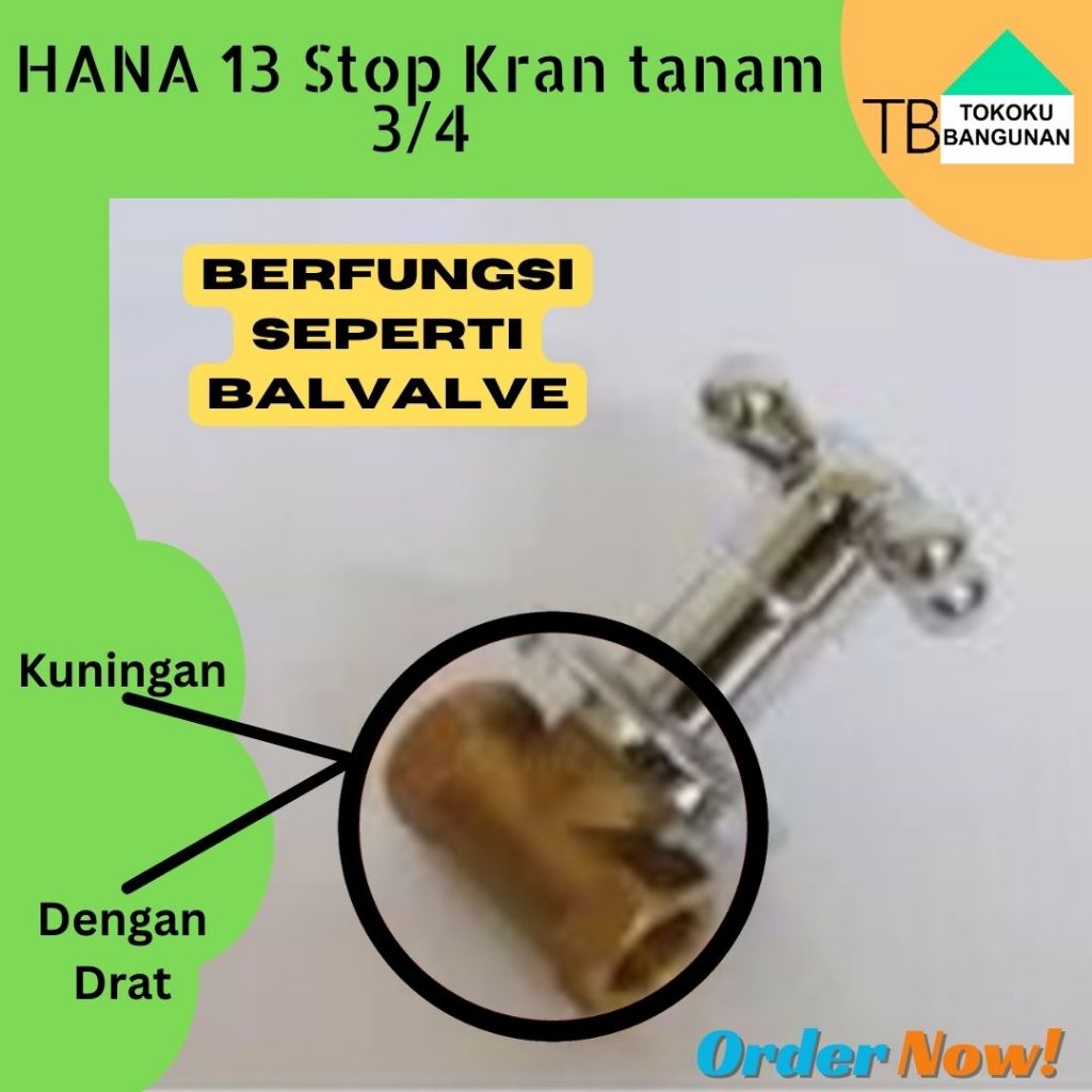 HANA HN.13 Stop Kran Air tanam 3/4 keran shower chrome baling kemudi bilas kamar mandi toilet wc