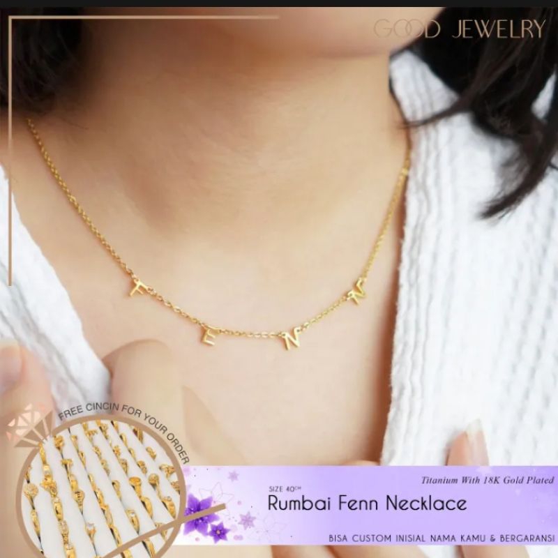 kalung inisial huruf anti karat lapis emas titanium