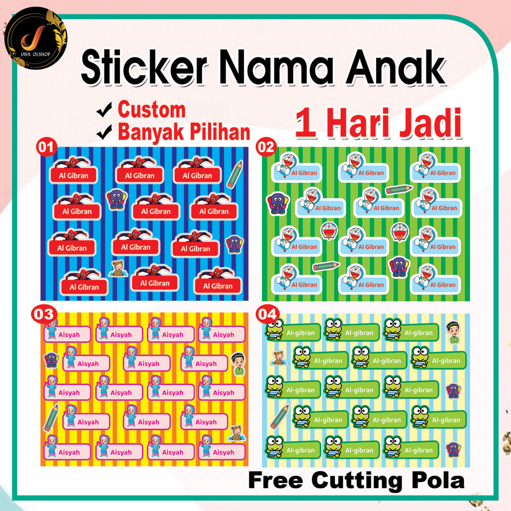 

( ISI 4 LBR) STICKER NAMA ANAK | BUKU TULIS | TEMPAT MINUM | TEMPAT MAKAN VINYL TAHAN AIR