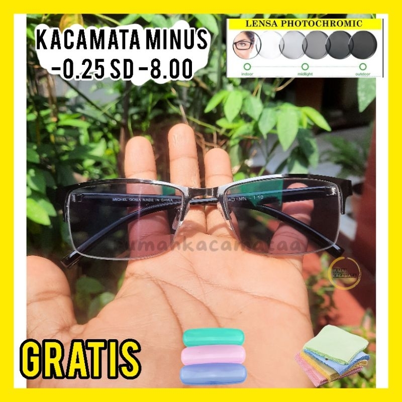 Kacamata Minus Photocromic -0.25 s/d -8.00 Kacamata Photocromic Antiradiasi Pria dan Wanita