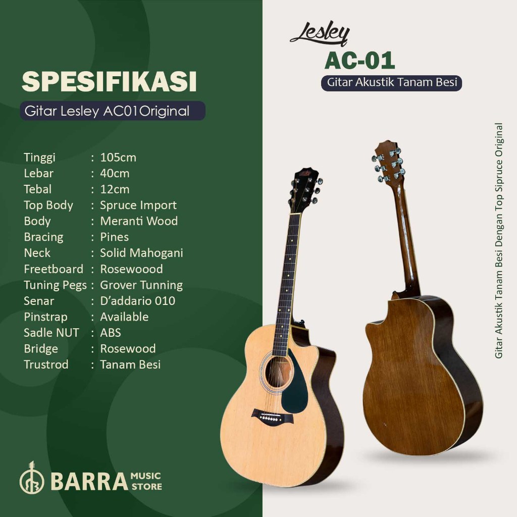 NEW  Gitar Akustik Elektrik Lesley AC01 Original