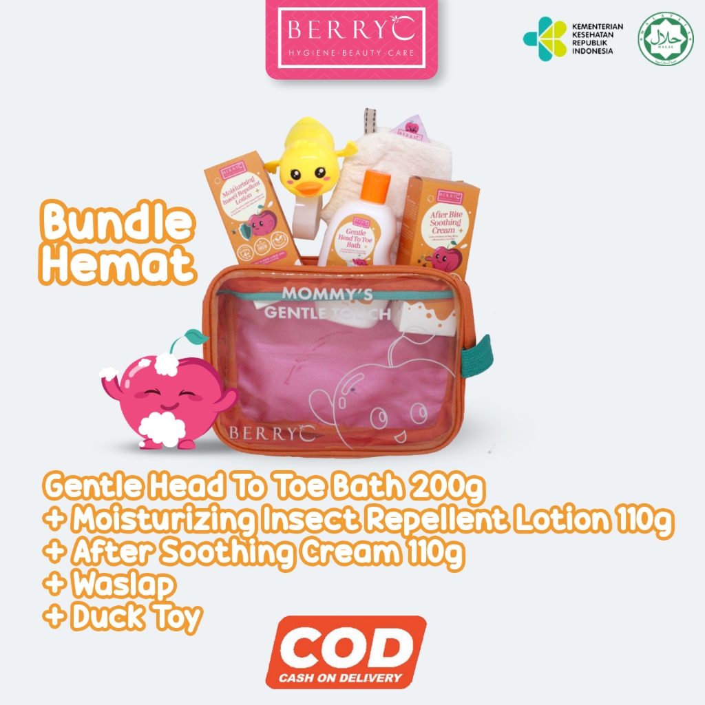 BerryC Bundle Paket Hemat Traveling Sabun Mandi Anak Aman Kulit Sensitif - Moisturizing Insect Repellent Lotion - After Bite Shooting Cream