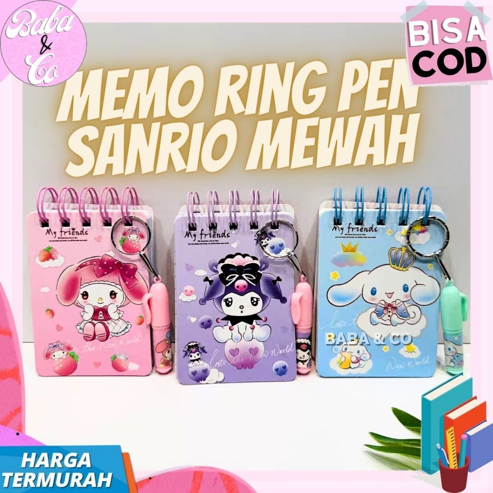 

BUKU MEMO RING PEN SANRIO MEWAH LUCU UNIK PAKET 2 IN 1 MEMO RING PEN NOTEBOOK SANRIO MEWAH