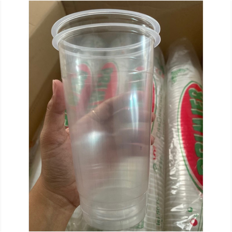 Dus / Gelas plastik minuman 22oz Premier / Cup plastik 22oz Premier (1 dus 1000pcs)r