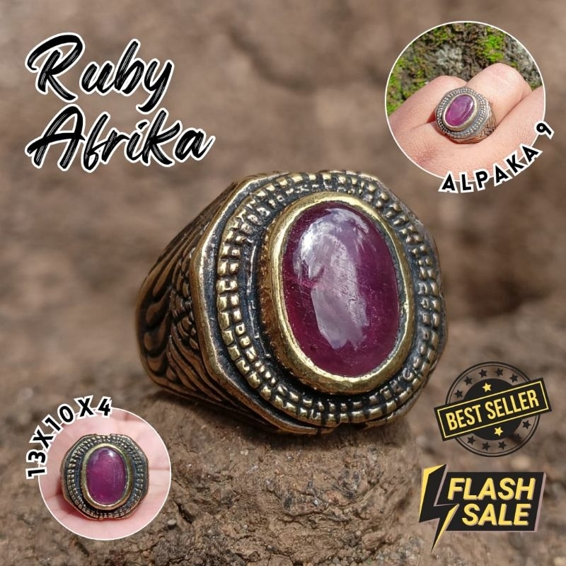 Cincin Batu Akik Permata Natural (Asli) Ruby Afrika/Ruby Daging Hu (COD) Dim Kantoran Ring Alpaka Su