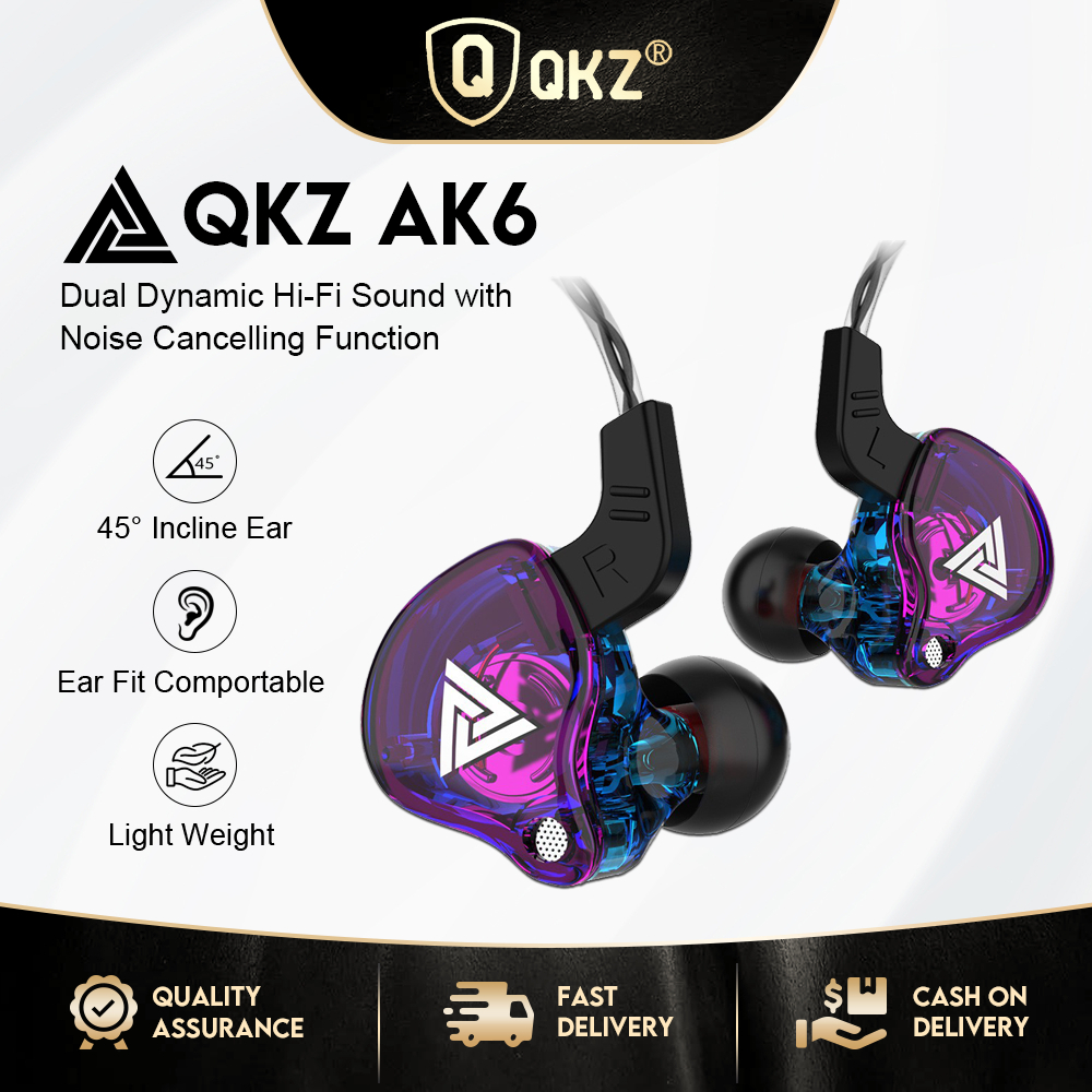QKZ AK6 AK6 Pro di Earphone HiFi Audiophile Subwoofer headphone dengan Mic Hi Res kabel dilepas