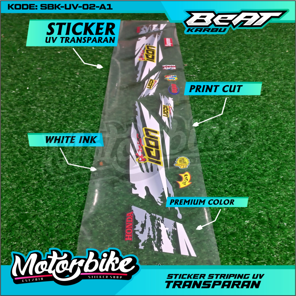 Striping Beat Karbu Transparan UV Bening - Stiker Striping Lis Motor Beat Karbu Motif Icon - SBK - U