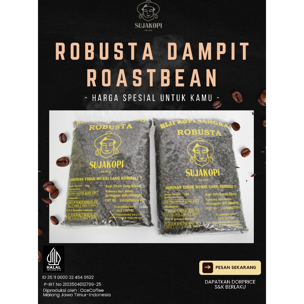 

sujakopi Roastbean 1KG Robusta Dampit TERLARIS biji kopi sangrai - COD