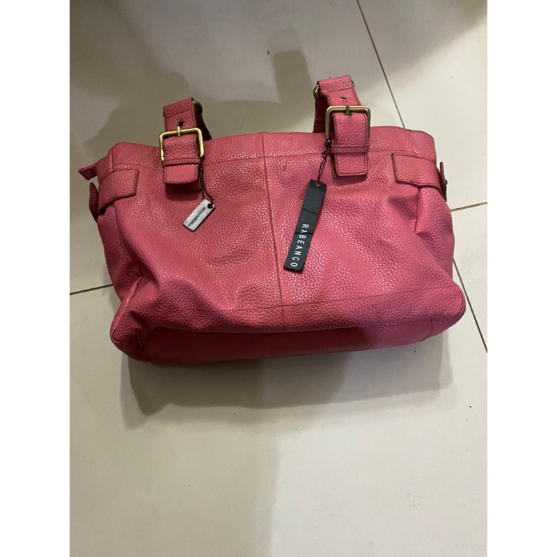 preloved bag tas rabeanco Watermelon pink merah jambu tote bag 30x 18cm GENUINE LEATHER KULIT ASLI