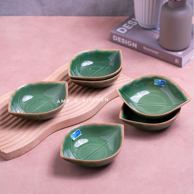 SALE Mangkok bijian keramik daun hijau kecil weston