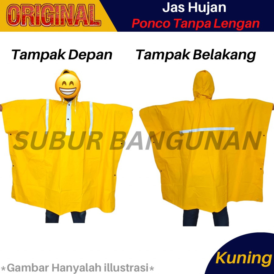 Mantel Jas Hujan Ponco Kuning Cap Layar Bahan Tebal Jas Hujan Proyek