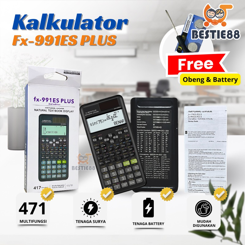 

BT88 Kalkulator Scientific Ilmiah FX-991ES Plus 2nd Edition / Kalkulator Sekolah /Kalkulator Kuliah /Scientific /Kalkulator 417 Fungsi /Calculator Scientific /Calculator Portable Rechargeable Calculator 417 Various Super Murah