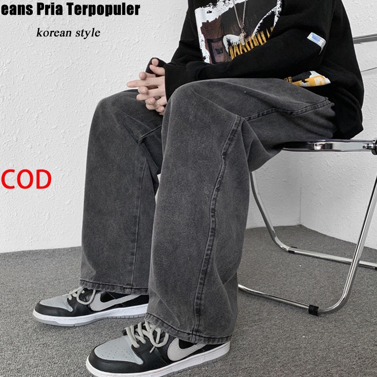 Promo Celana hitam pria korean style loose pants jeans