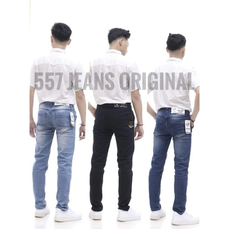 Celana Jeans Pria Denim Celana Pensil Cowok abu-abu Celana Jeans Panjang Pria Slim