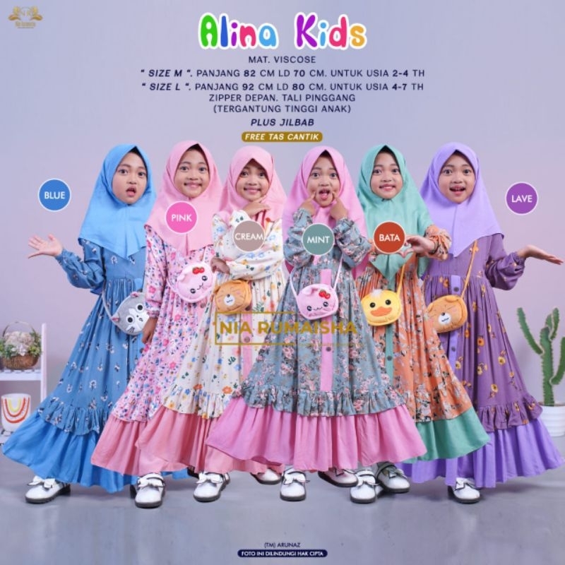 Alina dress anak plus jilbab by Nia Rumaisha