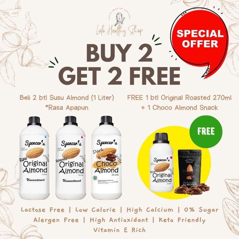 

PROMONM2G Spencers Susu Almond 1ml SUGAR ASI BOOSTER HIGH CALCIUM LOW CALORIE Spencers Murah Promo WNH