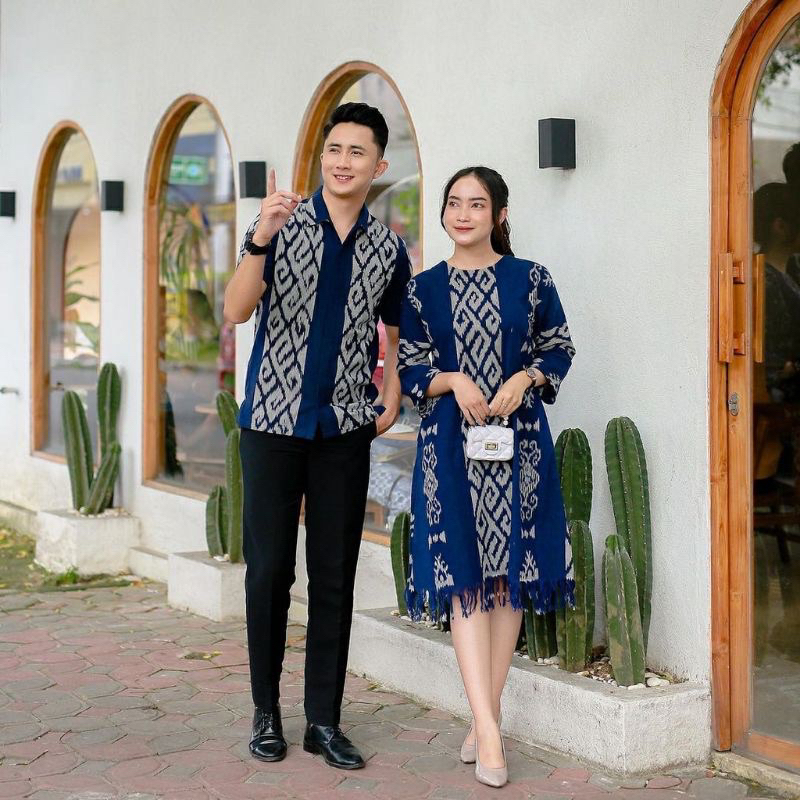 TUNIK COUPLE TENUN NAVY - BAJU TENUN COUPLE - COUPLE TENUN