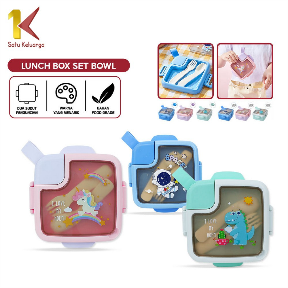 Satu Keluarga Tempat Makan Anak Karakter Kartun C940 Lunch Box Set Kids dengan Mangkuk Set Sendok Ga