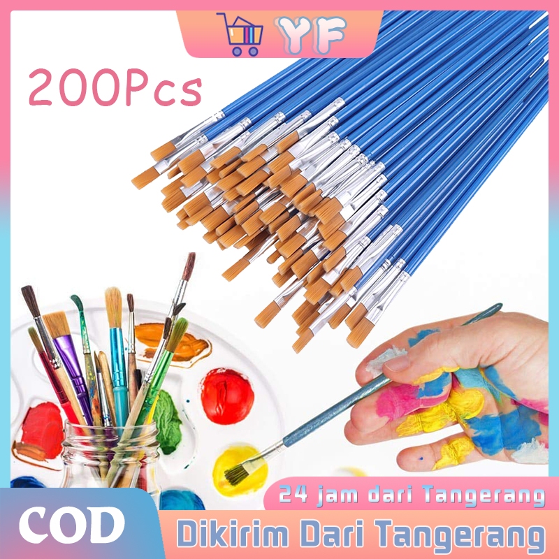 

200PCS Kuas Lukis Akrilik Bulu Nilon Cat Air Flat / Minyak Set Paintbrush Ujung / Brush Face Painting
