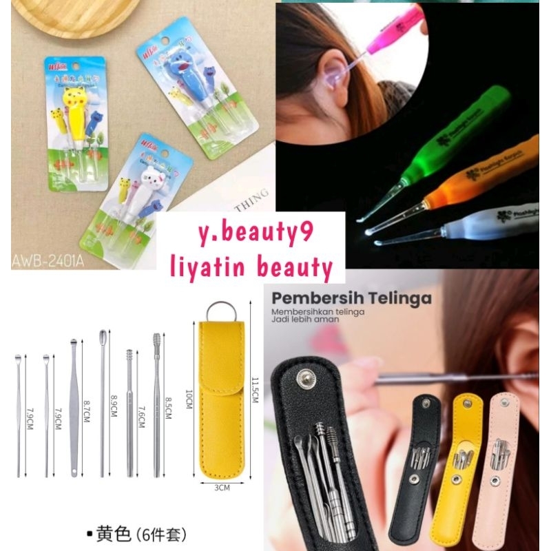 Pembersih Telinga LED Earpick Korek Kuping Karakter Korek Telinga Lampu Korek kuping 6 in 1 Pouch Ko