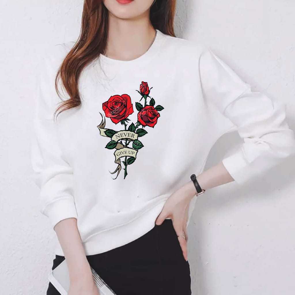 KAOS WANITA LENGAN PANJANG DEWASA MOTIF BUNGA MAWAR