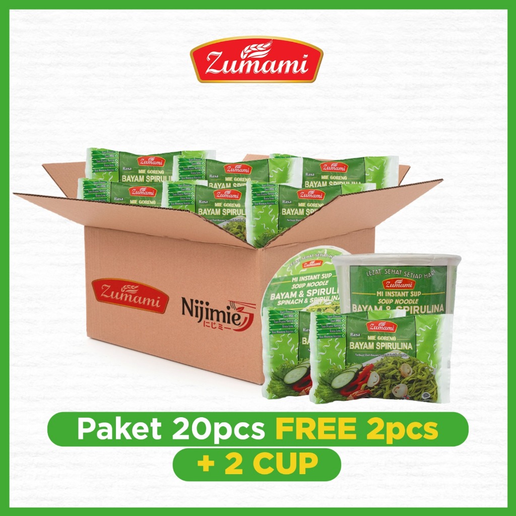 

PAKET MIE GORENG SAYUR ZUMAMI BAYAM SPIRULINA ISI 20 PCS FREE MIE GORENG 2 PCS PLUS MIE CUP