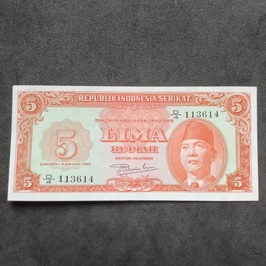Uang Kuno 5 Rupiah RIS 1950 AUNC LANGKA